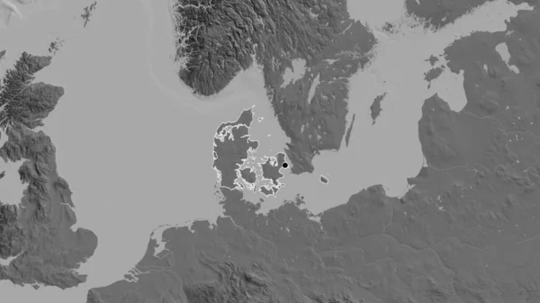 Nahaufnahme Des Dänischen Grenzgebiets Auf Einer Zweistufigen Karte Kapitalpunkt Umrisse — Stockfoto