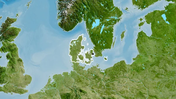 衛星地図上のデンマーク国境地帯の閉鎖 資本ポイント 全国に光る — ストック写真