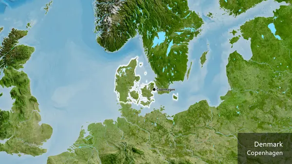 Detailní Záběr Pohraniční Oblasti Dánska Satelitní Mapě Fakt Záře Kolem — Stock fotografie