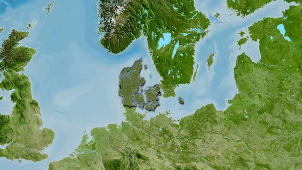 Zbliżenie Duńskiej Strefy Przygranicznej Ciemną Pokrywą Mapie Satelitarnej Główny Punkt — Zdjęcie stockowe
