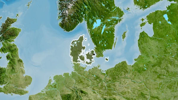 Közelkép Dániai Határterületről Amely Egy Műholdas Térképen Sötét Felülettel Világít — Stock Fotó