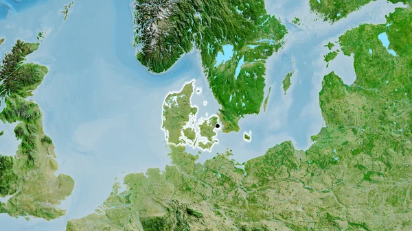 衛星地図上のデンマーク国境地帯の閉鎖 資本ポイント 全国に光る — ストック写真