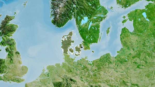 Detailní Záběr Pohraniční Oblasti Dánska Zdůrazňující Tmavý Překryv Satelitní Mapě — Stock fotografie