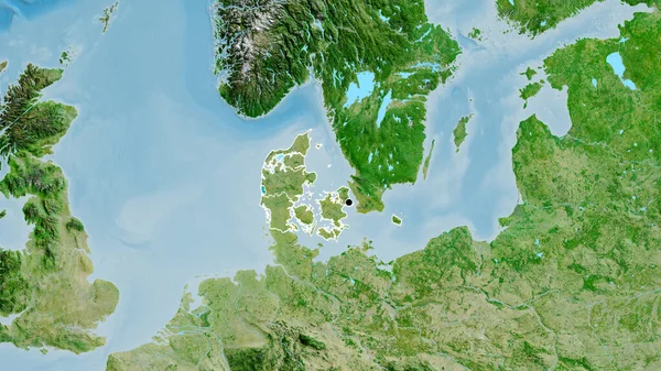 Detailní Záběr Pohraniční Oblasti Dánska Jeho Regionálních Hranic Satelitní Mapě — Stock fotografie