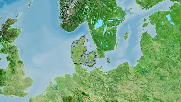 Close Denmark Border Area Satellite Map Capital Point Bevelled Edges — Stock Photo, Image