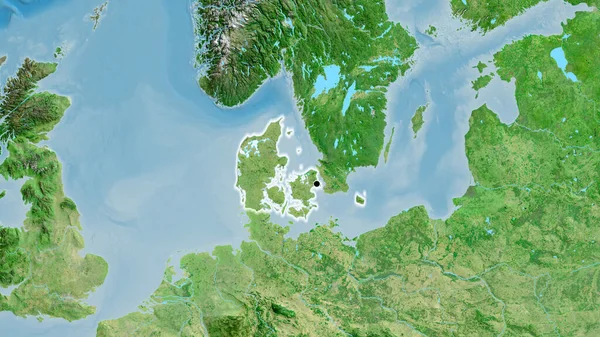 Close Denmark Border Area Satellite Map Capital Point Glow Country — Stock Photo, Image