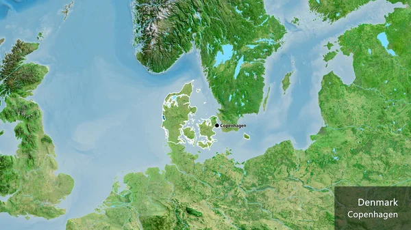 Primer Plano Zona Fronteriza Dinamarca Mapa Por Satélite Punto Capital —  Fotos de Stock