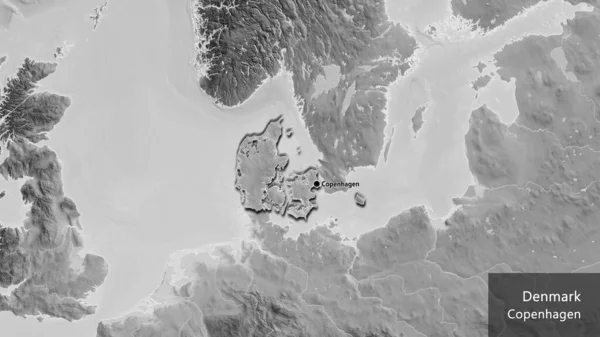 Detailní Záběr Pohraniční Oblasti Dánska Mapě Stupních Šedi Fakt Zkosené — Stock fotografie