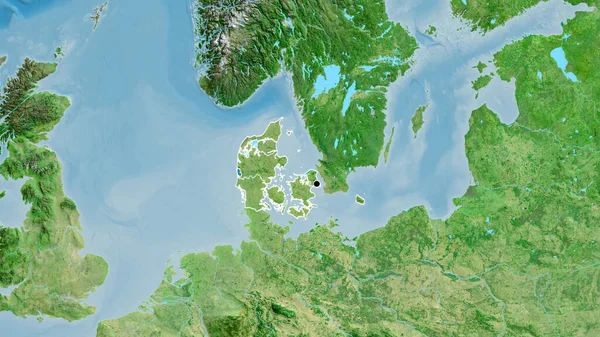 デンマーク国境地域の閉鎖と衛星地図上のその地域の境界線 資本ポイント 全国の概要 — ストック写真