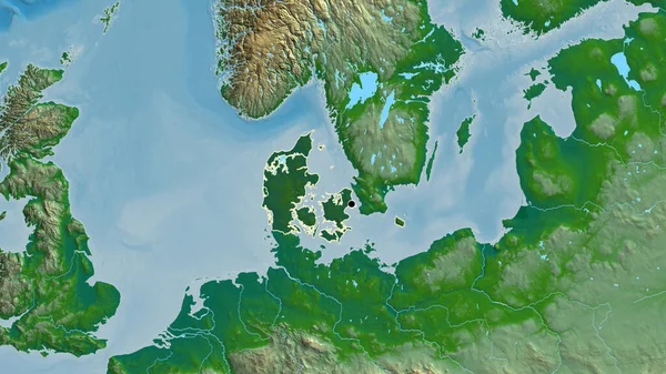 Zbliżenie Duńskiej Strefy Przygranicznej Ciemną Nakładką Fizyczną Mapę Główny Punkt — Zdjęcie stockowe