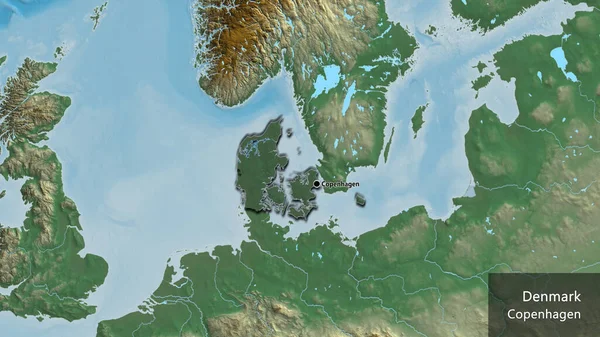 Zbliżenie Duńskiego Obszaru Przygranicznego Ciemnymi Nakładkami Mapie Pomocy Główny Punkt — Zdjęcie stockowe
