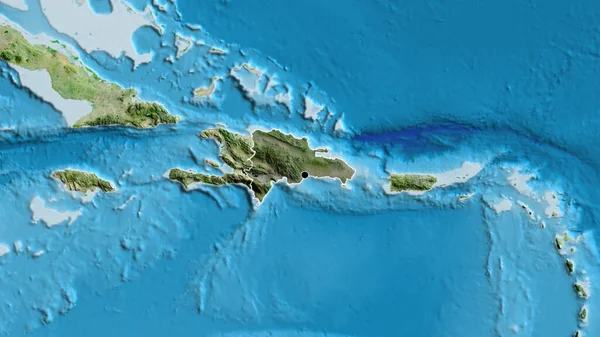 Närbild Dominikanska Republikens Gränsområde Med Mörk Överlagring Satellitkarta Huvudpunkt Skissera — Stockfoto