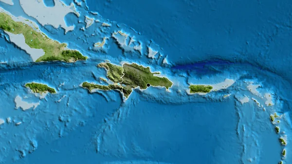 Närbild Dominikanska Republikens Gränsområde Med Mörk Överlagring Satellitkarta Huvudpunkt Skissera — Stockfoto