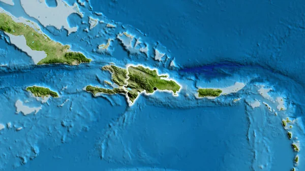 衛星地図上のドミニカ共和国国境地域の閉鎖 資本ポイント 全国に光る — ストック写真
