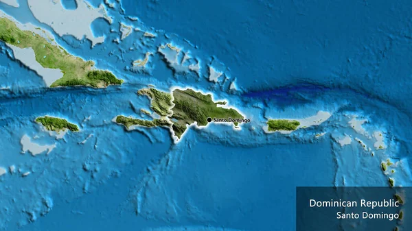Närbild Dominikanska Republikens Gränsområde Med Mörk Överlagring Satellitkarta Huvudpunkt Glow — Stockfoto