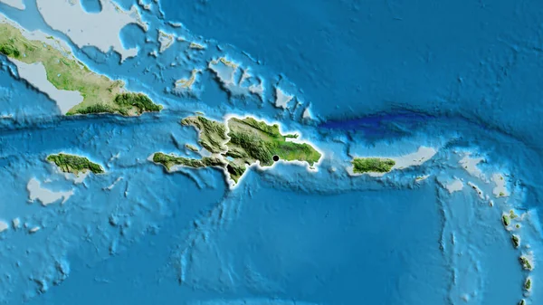 Närbild Gränsområdet Mellan Dominikanska Republiken Satellitkarta Huvudpunkt Glow Runt Landet — Stockfoto
