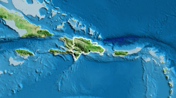Närbild Gränsområdet Mellan Dominikanska Republiken Satellitkarta Huvudpunkt Glow Runt Landet — Stockfoto