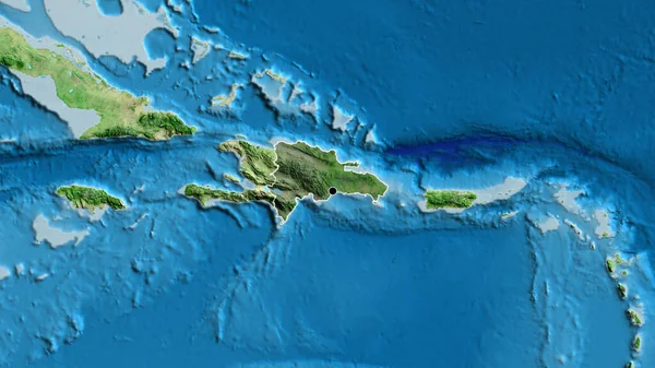 多米尼加共和国边境地区的特写镜头 用卫星地图上的黑暗覆盖突出显示 资本点 国家形貌概述 — 图库照片
