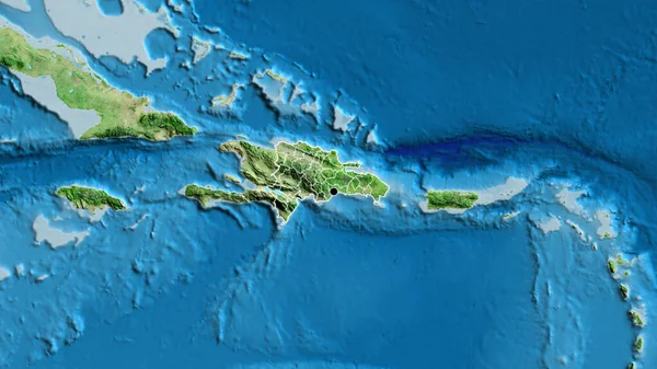 在卫星地图上对多米尼加共和国边境地区及其区域边界进行了密切监视 资本点 国家形貌概述 — 图库照片