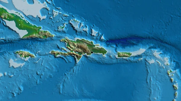 对多米尼加共和国边境地区进行了近距离调查 并在地图上显示出黑暗的阴影 资本点 国家形貌概述 — 图库照片