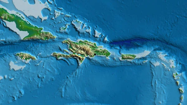 在实际地图上对多米尼加共和国边境地区及其区域边界进行了密切监视 资本点 国家形貌概述 — 图库照片