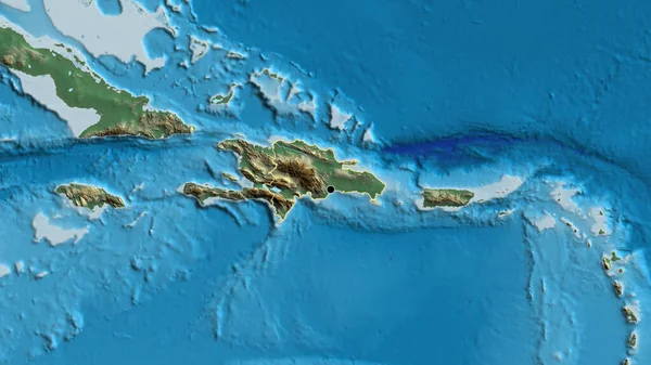 在一张救济地图上对多米尼加共和国边境地区进行了密切的调查 资本点 国家形貌概述 — 图库照片