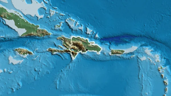 Close Área Fronteira República Dominicana Mapa Alívio Ponto Capital Brilho — Fotografia de Stock