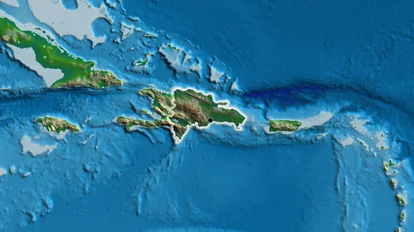 Close Dominican Republic Border Area Highlighting Dark Overlay Physical Map — Stock Photo, Image