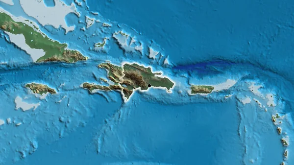 对多米尼加共和国边境地区的近距离调查突出显示了一张救济地图上的黑暗阴影 资本点 风靡全国 — 图库照片