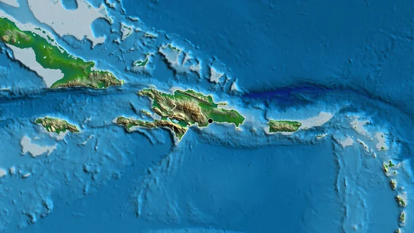 在实际地图上对多米尼加共和国边境地区进行了密切监视 资本点 国家形貌概述 — 图库照片