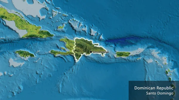 Zbliżenie Strefy Przygranicznej Republiki Dominikańskiej Ciemnym Pokryciem Mapie Topograficznej Główny — Zdjęcie stockowe