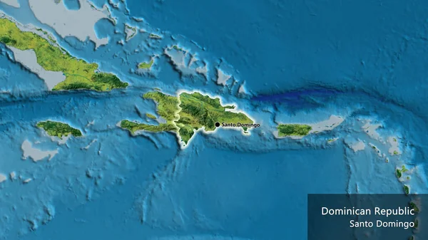 Close Área Fronteira República Dominicana Mapa Topográfico Ponto Capital Brilha — Fotografia de Stock