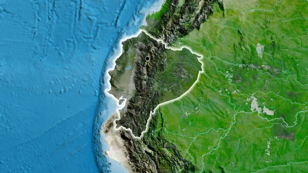 Närbild Ecuadors Gränsområde Med Mörk Överlagring Satellitkarta Huvudpunkt Glow Runt — Stockfoto