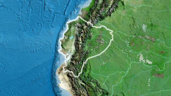 Nahaufnahme Des Ecuadorianischen Grenzgebiets Auf Einer Satellitenkarte Kapitalpunkt Glühen Ganzen — Stockfoto