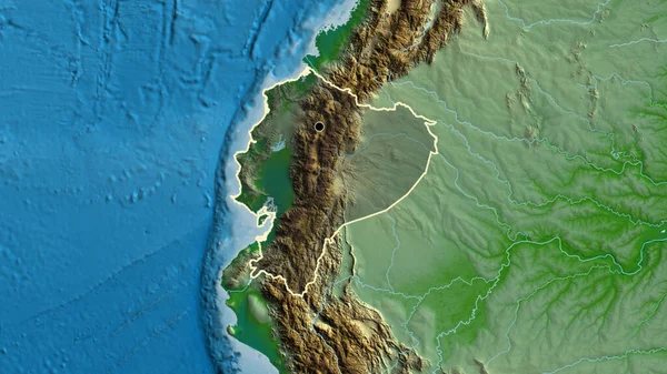 エクアドル国境地帯のクローズアップは 物理的な地図上の暗いオーバーレイで強調しています 資本ポイント 全国の概要 — ストック写真