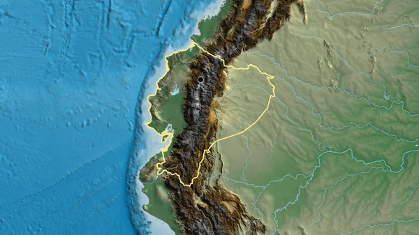 Gros Plan Frontière Équatorienne Sur Une Carte Relief Point Capital — Photo