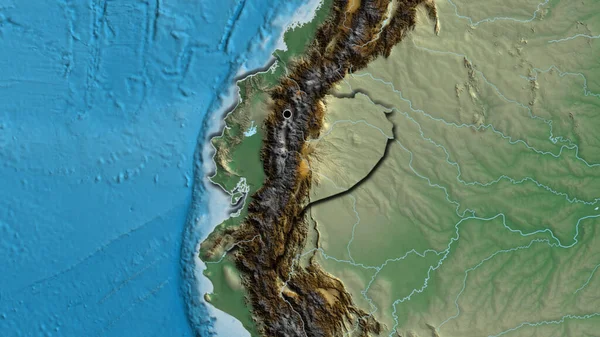 Gros Plan Frontière Équatorienne Sur Une Carte Relief Point Capital — Photo