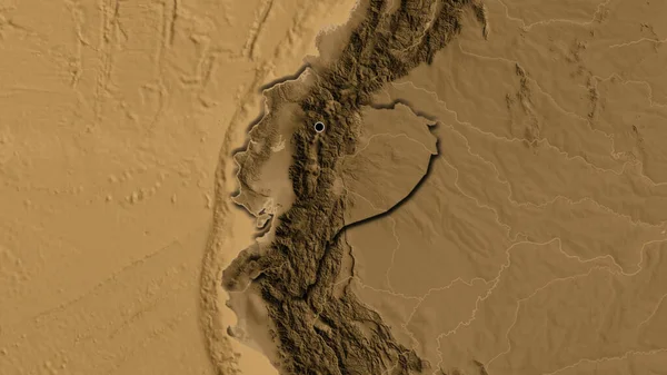 Ekvador Sınır Bölgesinin Yakınındaki Sepya Yüksekliği Haritasında Ana Nokta Ülkenin — Stok fotoğraf