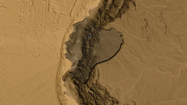 Крупный План Приграничной Зоны Эквадора Тёмным Наложением Карту Высоты Сепии — стоковое фото