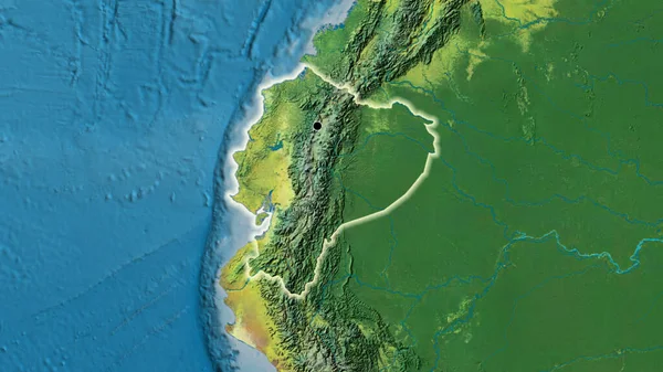 Close Área Fronteiriça Equador Mapa Topográfico Ponto Capital Brilho Torno — Fotografia de Stock