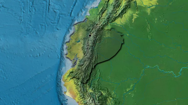 地形図上の暗いオーバーレイで強調エクアドル国境地域のクローズアップ 資本ポイント 国の形の縁が隠されている — ストック写真