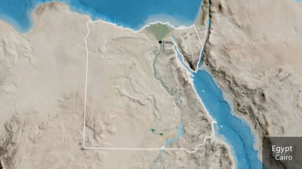 Primer Plano Zona Fronteriza Egipto Mapa Satelital Punto Capital Esquema —  Fotos de Stock