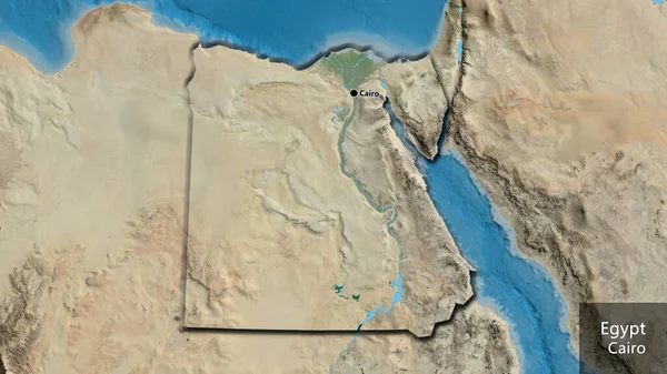 Close Área Fronteira Egito Mapa Satélite Ponto Capital Bordas Chanfradas — Fotografia de Stock