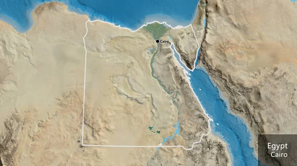 Primer Plano Zona Fronteriza Egipto Mapa Satelital Punto Capital Esquema —  Fotos de Stock