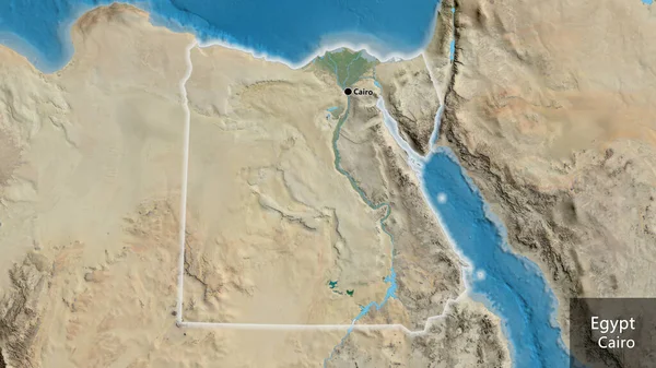 Primer Plano Zona Fronteriza Egipto Mapa Satelital Punto Capital Brillan —  Fotos de Stock