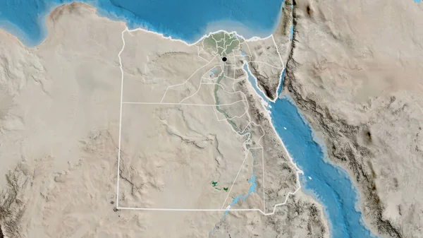 在卫星地图上对埃及边境地区及其区域边界进行了密切监视 资本点 国家形貌概述 — 图库照片
