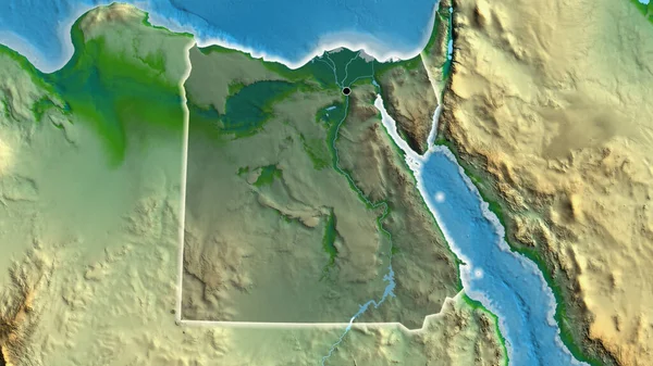 埃及边境地区的特写镜头 用一张地形图上的黑暗阴影突出显示出来 资本点 风靡全国 — 图库照片