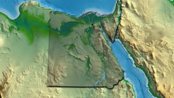 物理的な地図上の暗いオーバーレイで強調エジプト国境地域のクローズアップ 資本ポイント 国の形の縁が隠されている — ストック写真