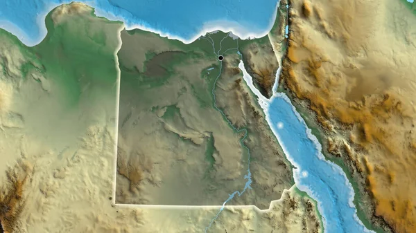 Detailní Záběr Pohraniční Oblasti Egypta Zvýrazňující Tmavý Překryv Reliéfní Mapě — Stock fotografie