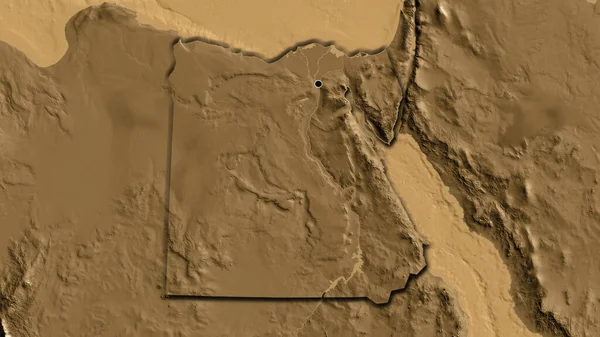 stock image Close-up of the Egypt border area on a sepia elevation map. Capital point. Bevelled edges of the country shape. 